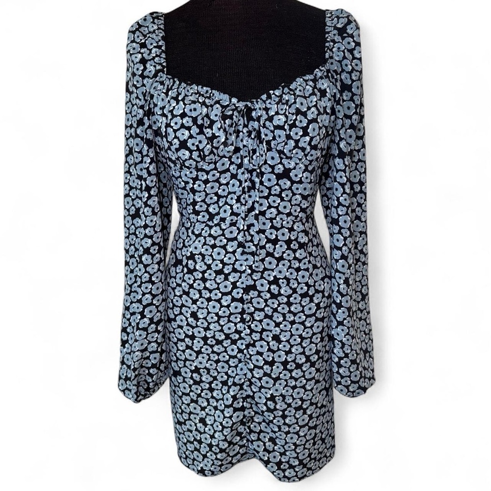 Revolve Glamorous Milkmaid Blue Ditsy Floral Print balloon sleeve Mini dress M